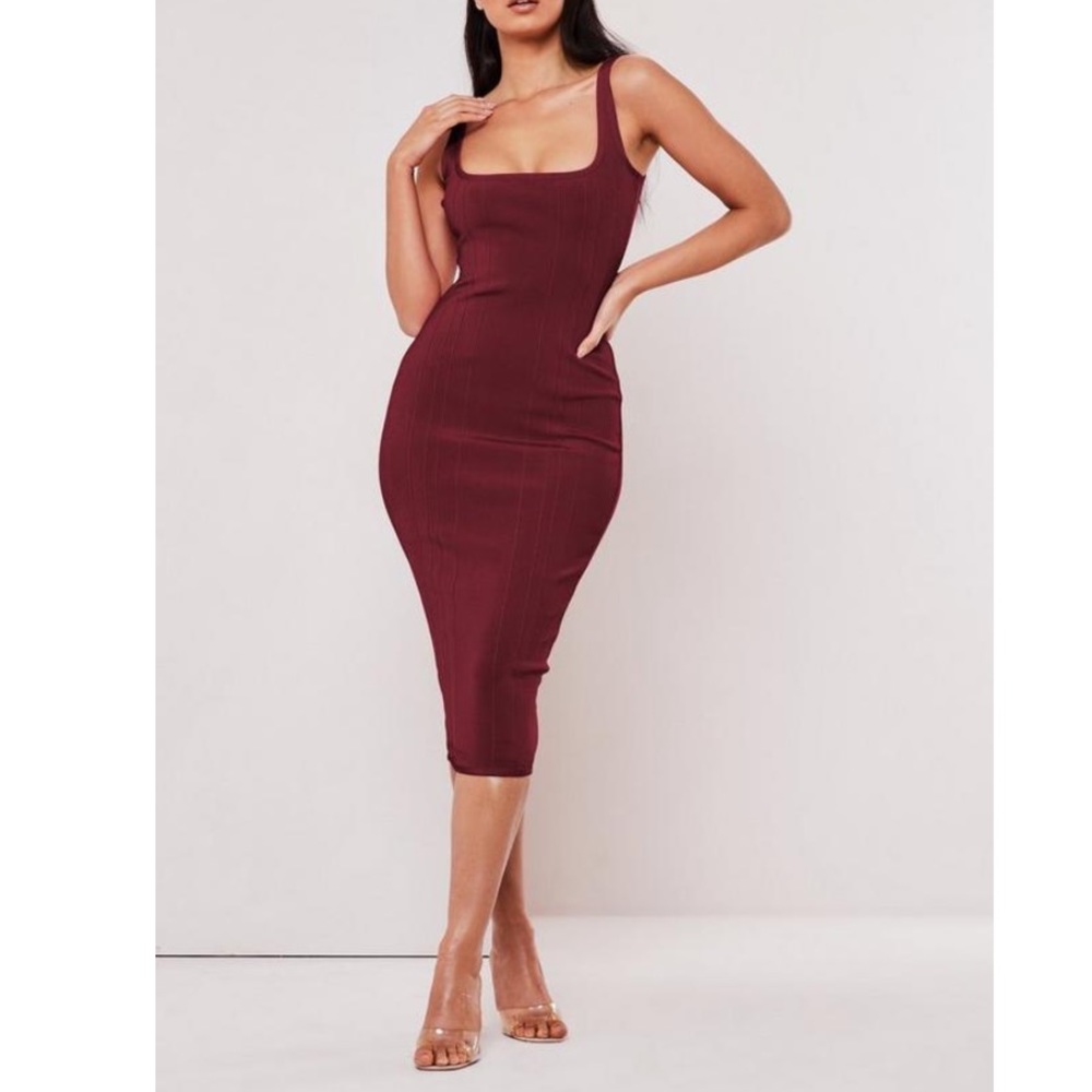 Tall Plum Bandage Scoop Front MIDI Dress, Deep Purple